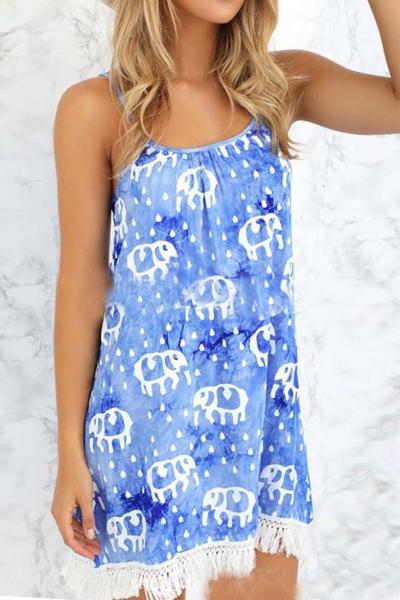 Oasap India Elephant Print Slim Mini Dress