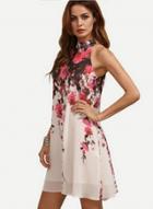 Oasap Halter Off Shoulder Sleeveless Floral Print Chiffon Dress