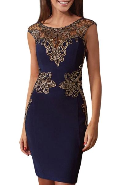 Oasap Women's V Back Hollow Out Lace Appliques Bodycon Dress