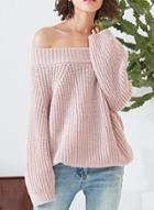 Oasap Solid Lantern Sleeve Loose Knit Pullover Sweater