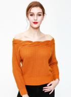 Oasap Solid Color Long Sleeve Slash Neck Twist Sweater