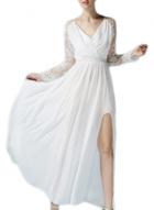 Oasap Women's Deep V Floral Lace Side Slit Prom Dress