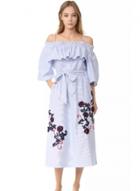 Oasap Blue Floral Embroidery Slim Dress