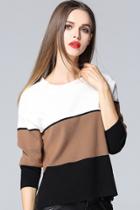 Oasap Elegant Color Block Round Neck Knit Sweater