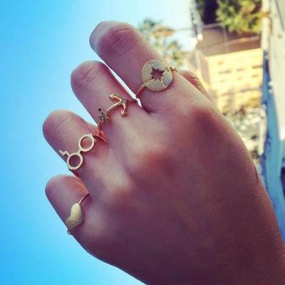 Oasap Fashion Hollow Pattern Geometric Heart Five-pointed Star Ring Set