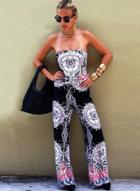 Oasap Strapless Tribal Print Loose Fit Jumpsuit