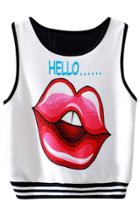 Oasap Fashion Lip Print Color Block Stripe Tank
