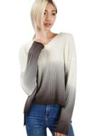 Oasap Women's Gradient Color V Neck Knitted Pullover Sweater