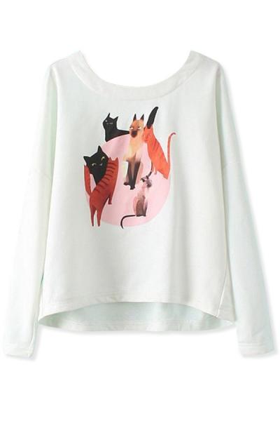 Oasap Dog And Cat Print Sweatshirt