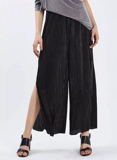 Oasap Elastic Waist Side Slit Wide Leg Pants