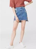 Oasap Classic Floral Embroidery Denim Skirt