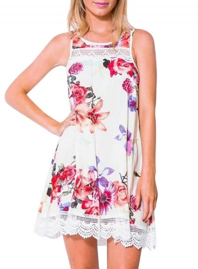 Oasap Women's Fashion Summer Sleeveless Floral Printed Pullover Mini Dress