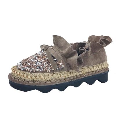 Oasap Sequin Round Toe Flat Platform Bow Shoes
