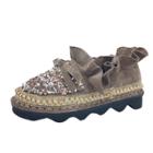 Oasap Sequin Round Toe Flat Platform Bow Shoes