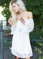 Oasap Elegant Off The Shoulder 3/4 Sleeve Floral Lace Dress