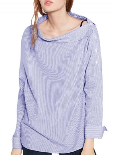 Oasap Women's Off Shoulder Slash Neck Side Buttons Striped Blouse