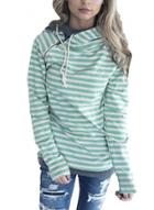 Oasap Long Sleeve Striped Oblique Zip Pullover Hoodie