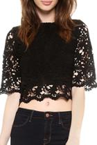 Oasap Women Hollow Out Floral Lace Scalloped Trim Crop Top