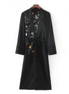 Oasap Turn Down Collar Long Sleeve Floral Embroidery Long Coat