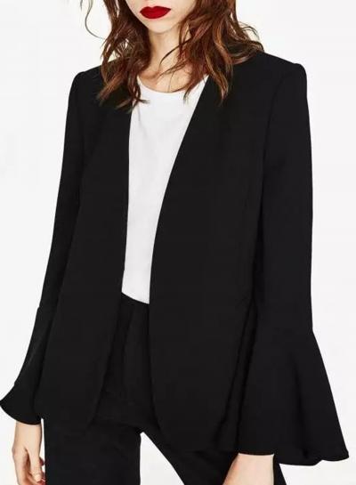 Oasap Flare Sleeve Solid Color Coats
