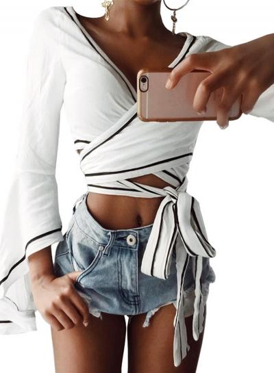 Oasap V Neck Flare Sleeve Blouse
