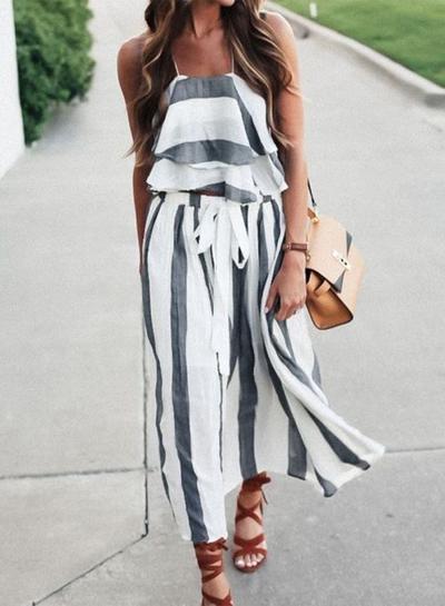 Oasap Striped 2 Piece Maxi Skirt Set