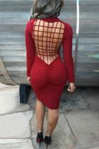Oasap Weaved Scoop Back Mock Neck Body-con Dress