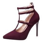 Oasap Pointed Toe T-strap Stiletto Gladiator Pumps