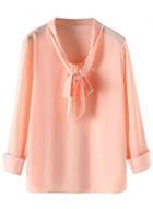 Oasap Women's Casual Solid Color Long Sleeve Tie Collar Pullover Blouse