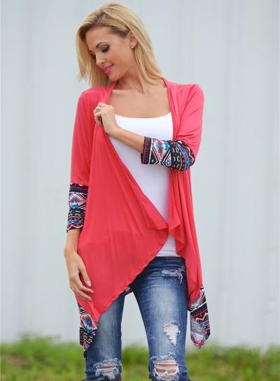Oasap Long Sleeve Open Front Patchwork Irregular Cardigan