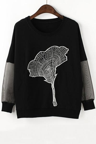 Oasap Petunia Embroidered Sweatshirt