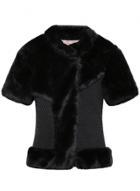 Oasap Women's Fashion Short Sleeve Faux Fur Pu Leather Coat