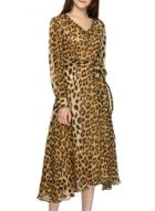 Oasap Women's Leopard Print V Neck Tie Waist Dress
