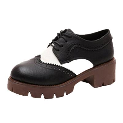 Oasap Color Block Round Toe Block Heels Brogue Shoes