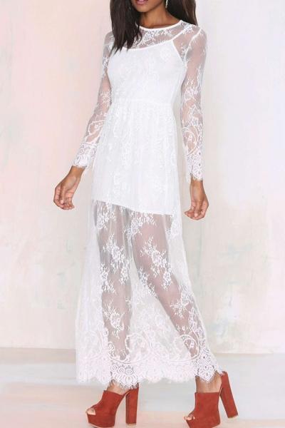 Oasap White Reverse Lace Lady Maxi Dress