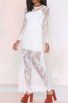 Oasap White Reverse Lace Lady Maxi Dress