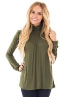 Oasap High Neck Long Sleeve Solid Color Pleated Tee Shirt