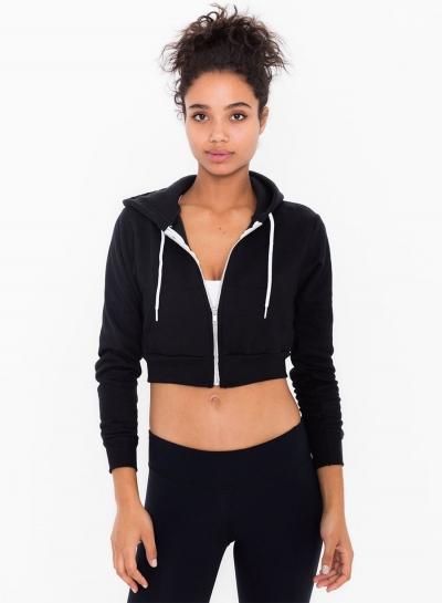 Oasap Fashion Solid Long Sleeve Front Zip Cropped Hoodie