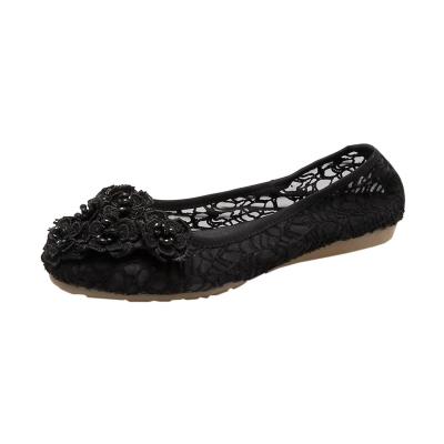 Oasap Flower Round Toe Flat Heels Lace Shoes