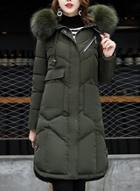 Oasap Fashion Longline Coat With Faux Fur Trim Hood