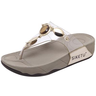 Oasap Casual Rhinestone Wedge Heels Flip Flops