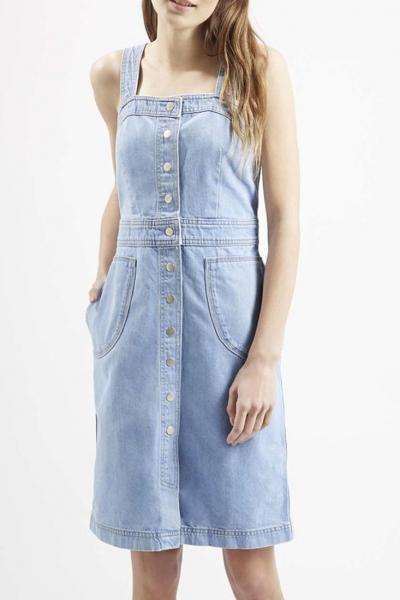 Oasap Elegant Single Breasted Demin Suspender Dress