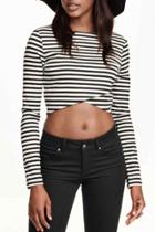 Oasap Faux Wrap Contrast-striped Slim Fit Crop Top