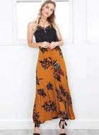 Oasap Fashion High Slit Floral Printed Maxi Skirt
