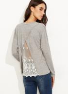 Oasap Fashion Back Lace Panel Pullover Tee