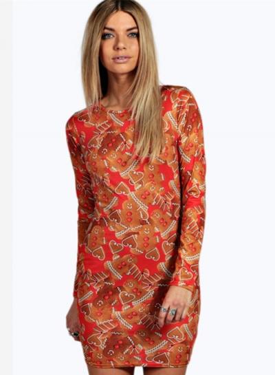 Oasap Christmas Holiday Graphic Slim Fit Dress