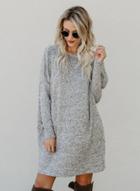 Oasap Loose Fit Solid Color Long Sleeve Pockets Mini Dress