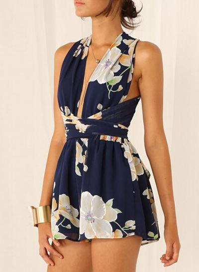 Oasap Halter Neck Sleeveless Floral Printed Romper