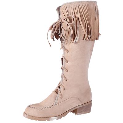 Oasap Women's Solid Low Chunky Heels Mid-calf Boots