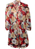 Oasap Women's Fashion Tie Waist 3/4 Sleeve Floral Print Romper